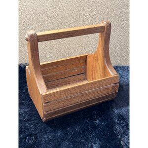 Vintage Wooden Handcrafted Slatted Tool Or Craft Caddy With Handle Rustic